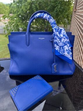 Saint Laurent Calfskin Medium Rive Gauche Cabas Outremer